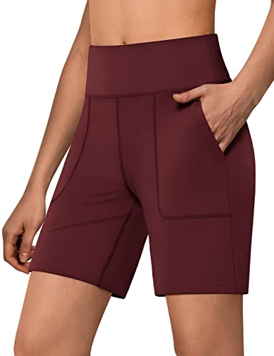 QUEENIEKE Sporthose Damen Kurz Hose, Laufshorts, Radlerhose für den Sommer, atmungsaktiv mit Taschen, geeignet für Jogging, Fitness und Gym Größe L Farbe Tiefrot von QUEENIEKE