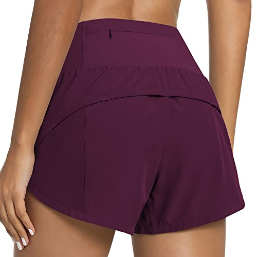 QUEENIEKE Kurze Sporthose Damen High Waist Sport Short Blickdicht Laufshorts Schnell Trocknend mit Innenslip für Fitness Training Farbe Dunkelrosa Rot L von QUEENIEKE