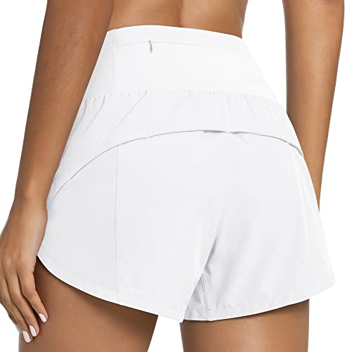 QUEENIEKE Kurze Sporthose Damen High Waist Sport Short Blickdicht Laufshorts Schnell Trocknend mit Innenslip für Fitness Training Farbe Weiß L von QUEENIEKE