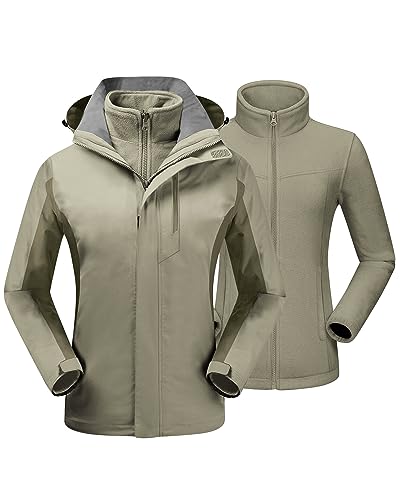 QUEENIEKE Wasserabweisend Outdoorjacke Softshelljacke 3 In 1winddicht Atmungsaktiv Funktionsjacke Mit Abnehmbarer Kapuze XL Bohnenpaste Grün von QUEENIEKE