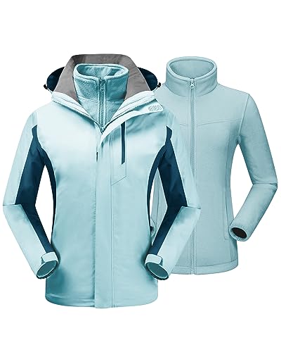 QUEENIEKE Wasserabweisend Outdoorjacke Softshelljacke 3 In 1winddicht Atmungsaktiv Funktionsjacke Mit Abnehmbarer Kapuze XS Wasserblau von QUEENIEKE