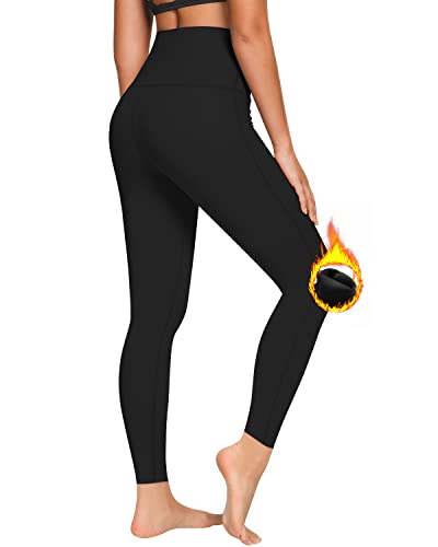 QUEENIEKE Women Yoga Thermal Winter Leggings Classic 5.5 Inch High Waist Running Pants Tummy Control Workout Tights(S, Schwarz Thermo Funktion) von QUEENIEKE