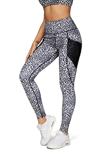 QUEENIEKE Damen Yoga Leggings Power Flex Mesh Mittlere Taille 3 Handytasche Gym Laufhose von QUEENIEKE