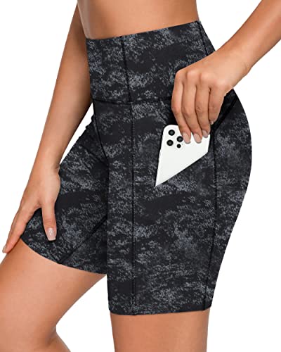 QUEENIEKEE Women's Running Shorts with Phone Pockets Medium Waist 6 inches Inseam Yoga Sports Shorts Tummy Control Workout Pants Size M Color Marble Grey von QUEENIEKE
