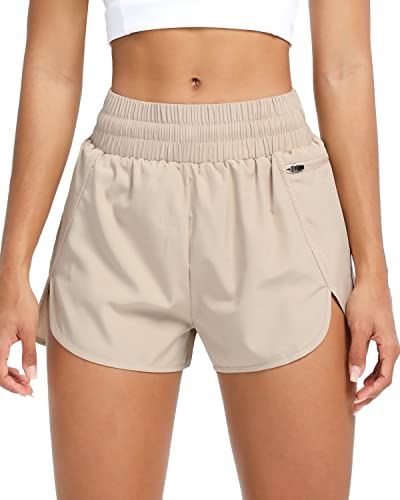 QUEENIEKE Workout-Shorts für Damen, hohe Taille, athletische Shorts für Damen, schnell trocknend, Laufshorts für Frauen mit Taschen, Braun, Mittel von QUEENIEKE