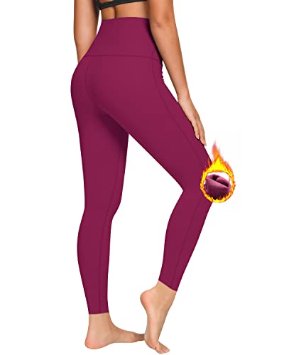 QUEENIEKE Yoga Hosen Damen-hohe Taillen Yoga Leggings mit Tasche Trainings Strumpfhosen für Laufen Fitness Fleece Amaranth M von QUEENIEKE