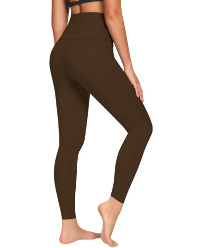 QUEENIEKE Yoga Hosen Damen-hohe Taillen Yoga Leggings mit Tasche Trainings Strumpfhosen für Laufen Fitness Geröstetes Braun, L von QUEENIEKE