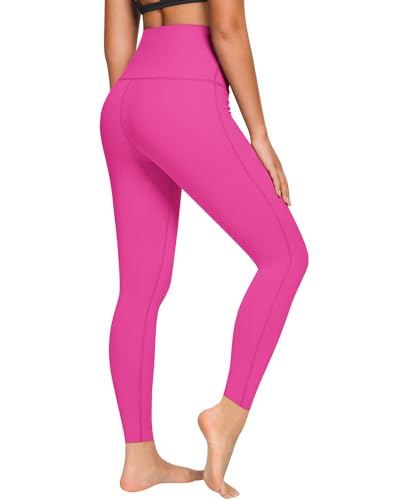 QUEENIEKE Yoga Hosen Damen-hohe Taillen Yoga Leggings mit Tasche Trainings Strumpfhosen für Laufen Fitness Heißes Rosa, L von QUEENIEKE