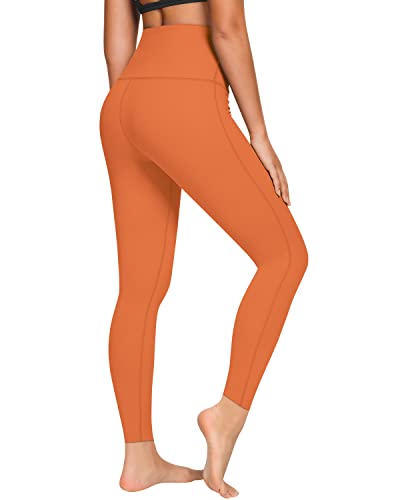 QUEENIEKE Yoga Hosen Damen-hohe Taillen Yoga Leggings mit Tasche Trainings Strumpfhosen für Laufen Fitness Sonnenuntergang Orange XL von QUEENIEKE