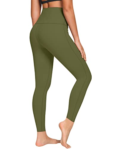 QUEENIEKE Yoga Hosen Damen-hohe Taillen Yoga Leggings mit Tasche Trainings Strumpfhosen für Laufen Fitness Wildes Kieferngrün M von QUEENIEKE