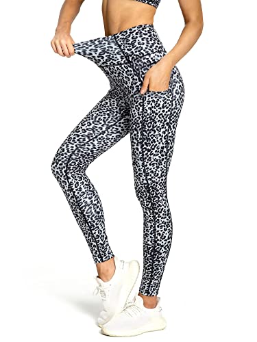 QUEENIEKE Yoga Leggings 10,2 cm hohe Taille Workout Hosen Laufen Leggings für Frauen 60126..., 201504 Leopardenmuster mit Seitentaschen, Perlblau, Mittel von QUEENIEKE