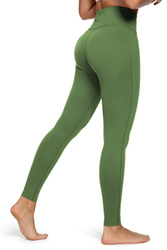 QUEENIEKE Yoga Leggings mit Tasche Klassische Bauchkontrolle Mittlere Taille Laufhose Workout Sporthose für Damen Farbe Armee-Grün Größe L（12 von QUEENIEKE