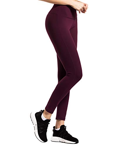 QUEENIEKE Yoga Leggings mit Tasche Klassische Bauchkontrolle Mittlere Taille Laufhose Workout Sporthose für Damen Farbe Rose Rot Größe S（4/6） von QUEENIEKE