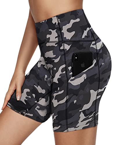 QUEENIEKEE Women's Running Shorts with Phone Pockets Medium Waist 6 inches Inseam Yoga Sports Shorts Tummy Control Workout Pants Size M Color Leopard Print von QUEENIEKE