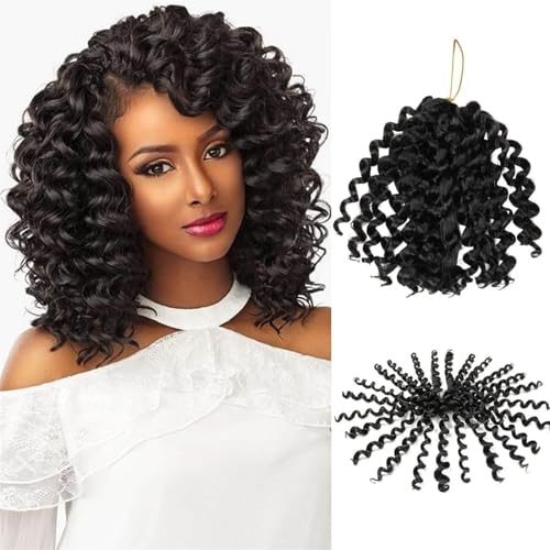 QUEENTAS 3Packs Gogo Curl Häkelhaar für Frauen Wasserwelle Häkelhaar Faux Locs Häkelhaar Curly Flechthaar 36 Wurzeln (8inch,#1B) von QUEENTAS