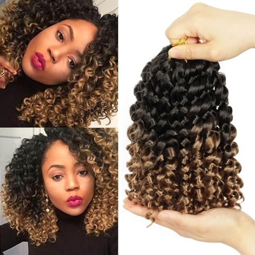 QUEENTAS 3Packs Häkelhaar für Frauen Extensions 8 Zoll Curl Bounce Curl Curly Crochet Hair Ombre Flechthaar 36 Roots (8inch,#1B/27) von QUEENTAS