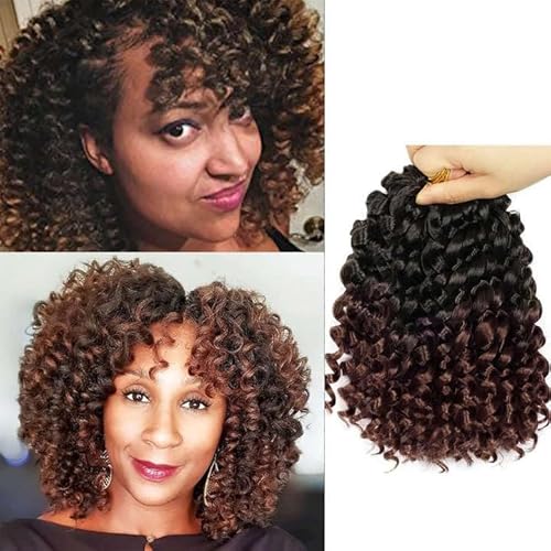 QUEENTAS 3Packs Kurzes Häkelhaar für Frauen Jamaikanisches Bounce Häkelhaar Gogo Häkelhaar Locken Flechtfrisur Extensions 36 Wurzeln (8inch,#1B/30) von QUEENTAS
