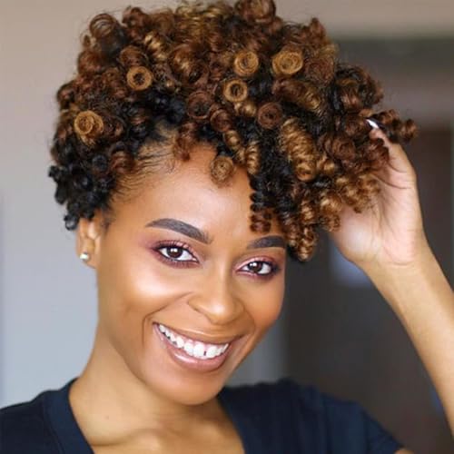 QUEENTAS 5er-Pack Häkelzöpfe, Haarverlängerungen, Afro-Kinkyhair, zum Flechten von kurzen blonden Flechthaaren für schwarze Frauen/Kinder (6 mm, Schwarz bis Blond) von QUEENTAS