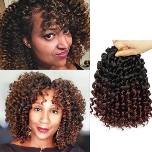 QUEENTAS 6Packs Kurzes Häkelhaar für Frauen Curl Crochet Hair Curly Crochet Braiding Hair Extensions 72 Roots (8inch,#1B/30) von QUEENTAS