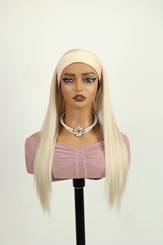 QUEENTAS Glatte Stirnbandperücken für Damen, Blond, Synthetisch, Ohne Kleber, Hitzebeständig, 55,9 cm, für Den Täglichen Gebrauch (Blond) von QUEENTAS