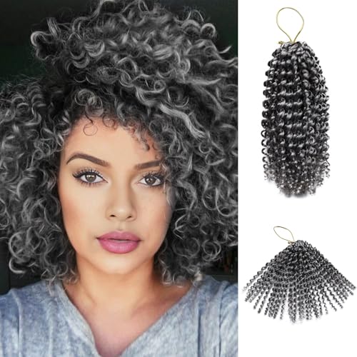 QUEENTAS Micro Kinky Lockiges Häkelhaar für Damen, 20,3 cm, 6 Packungen Vorgeschlungenes Mikro-Twist-Flechthaar für Mini Passion Twist (Grau) von QUEENTAS