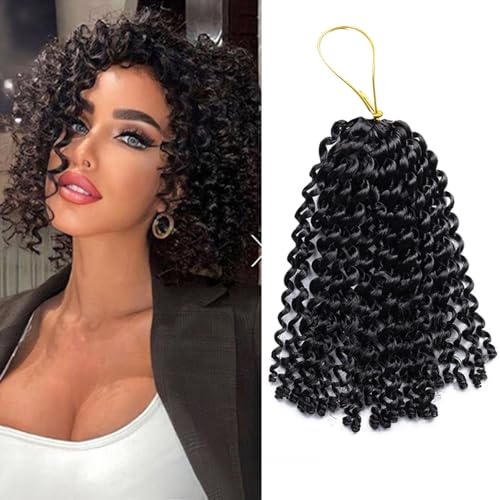 QUEENTAS Micro Kinky Lockiges Häkelhaar für Damen, 20,3 cm, Vorgeschlungenes Mikro-Twist-Flechthaar für Mini Passion Twist 6 Packungen (Schwarz) von QUEENTAS