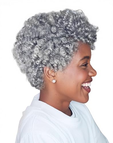 Queentas 3er Pack 10 Zoll Kurze Locken Braids Extensions für Damen Afro Crochet Braids Carrie Locken Zopf (8mm) Haar Extensions (Balayage Grau und Schwarz) von QUEENTAS