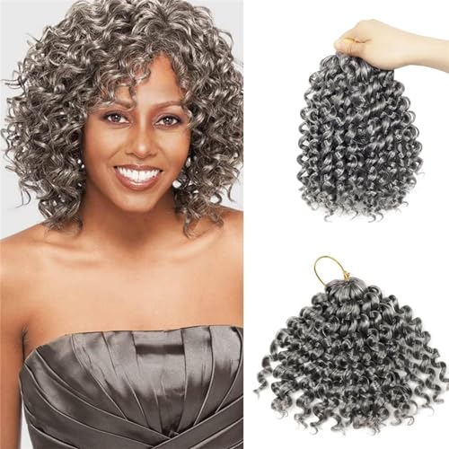 Queentas 6Pack Grey Spring Twist Hair Crochet Hair Extensions für schwarze Frauen/Kinder Kanekalon Carrie Curls Curly Crochet Hair Extensions(8inch Grey Mixed Black) von QUEENTAS