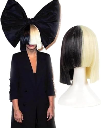 Queentas Half Blonde Black 2 Tone Farbe Short Straight Bob Perücke Synthetische Vollperücken Cosplay Perücken für Frauen Müdchen Queentas Half Blonde Black 2 Tone Farbe Short Straight Bob Perücke Synthetische Vollperücken Cosplay Perücken für Frauen Müdchen von QUEENTAS