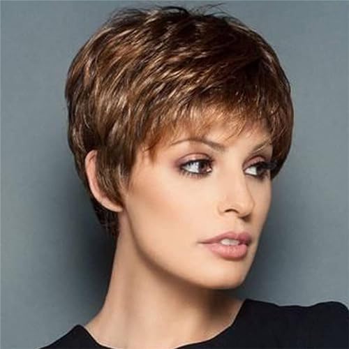 Queentas Perücke Braun Damen Perücken Kurz Haare Perücke Pixie Cut Perrücke Frauen Braun Synthetisches Haar(Farbe：Kastanie） von QUEENTAS
