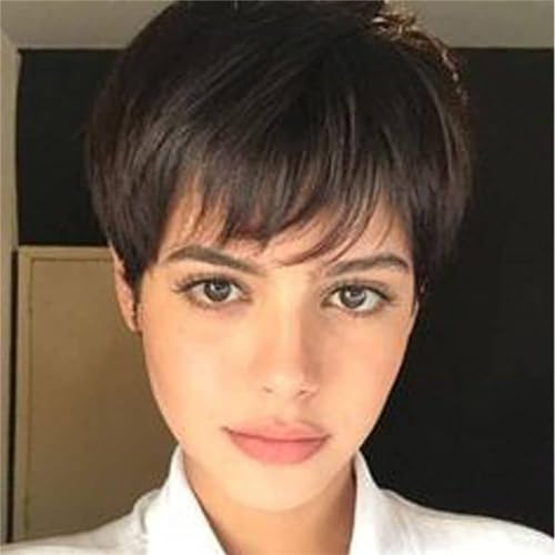 Queentas Perücke Braun Kurz Perücken Frauen Pixie Cut Kurzhaarperücke Damen Synthetische Haarperücke für Den Täglichen Gebrauch(Farbe: #4A Dunkelbraun） von QUEENTAS