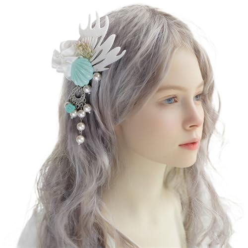 Haarspange im Stil der 2000er Jahre, Blumen-Clip, Kopfbedeckung, Perlen, handgefertigter Damen-Haarschmuck, Strand-Haarstyling-Haarnadel von QUEENYARD