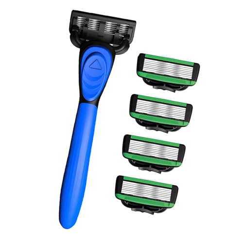 Manueller Herrenrasierer mit 7-lagigem Gummigriff, inklusive 5 Ersatzköpfen für glatte Rasur von QUEENYARD