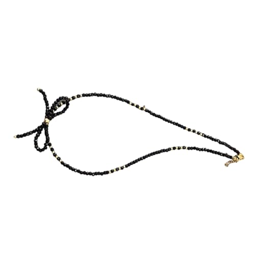 QUEENYARD Elegante Halskette mit Schleifen-Anhänger, Perlen, Choker-Halsketten, verstellbare Kette, modischer Party-Schmuck, Geschenk für Frauen und Mädchen, 45 cm, Künstlicher Kristall von QUEENYARD