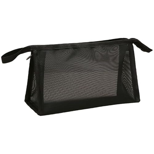 QUEENYARD Federmäppchen mit großem Fassungsvermögen, Netzstoff, Reißverschluss, Stifteetui, Stehpult, Stift-Organizer, Kosmetik-Organizer, Make-up-Tasche, Schwarz , 20.5×9×8cm von QUEENYARD