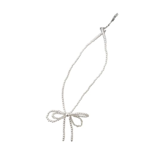 QUEENYARD Halskette mit Schleife, verstellbare Länge, modischer Halsschmuck, geeignet für den Alltag und besondere Anlässe, 45 cm, Kunstperlen von QUEENYARD