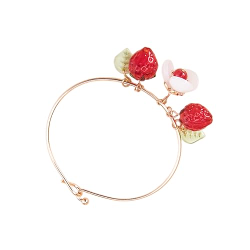 QUEENYARD Stilvolle Halskette mit Erdbeer-Anhänger und verstellbarer Kette, trendige Ohrhaken, Ornament-Armband, Armreifen für Mädchen und Frauen, 6.2cm, Kunstperlen-Glaslegierung von QUEENYARD