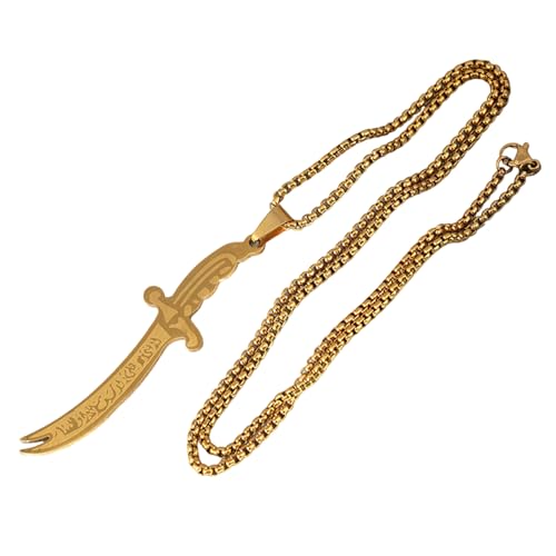 QUEENYARD Stilvolle Scimitar Anhänger Halskette Einzigartige Muslime Islamische Halskette Schwert Messer Halskette Islamiker Metall Schlüsselbeinkette, As Shown, Titanstahl von QUEENYARD