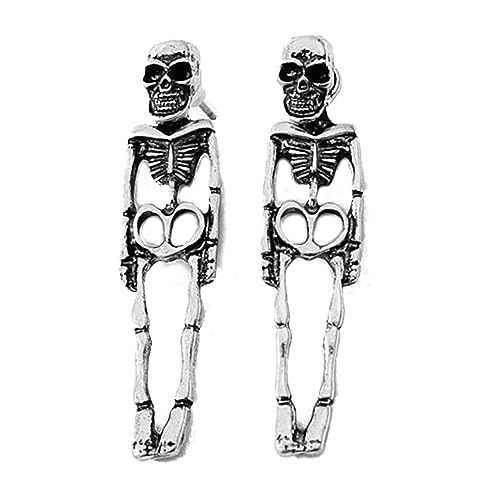 QUEENYARD Totenkopf-Skelett-Tropfen-Ohrringe für Damen, modisch, abnehmbare Skelett-Ohrringe, gruseliger Schmuck, Party-Geschenke, As Shown, Metall von QUEENYARD