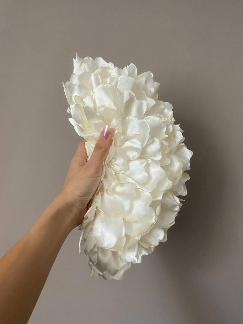 Handgemachte Braut Geldbörse & Tasche Mit Faux, Hochzeit Clutch Tasche, Abend Schultertasche, Rose Blume, Off White von QUELLATR