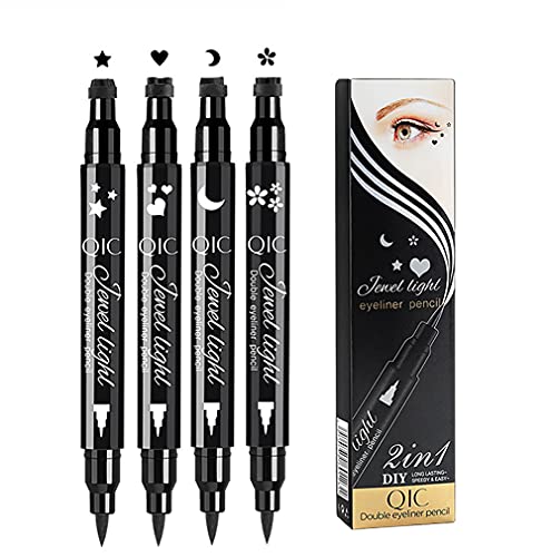 Nicht Verschmierter Eyeliner, GeflüGelter Eyeliner, GeflüGelter FlüSsiger Eyeliner, Wasserdicht Und Langlebig, 4 Doppelendige Stifte, Geeignet FüR Katzenaugen von QUEMISS