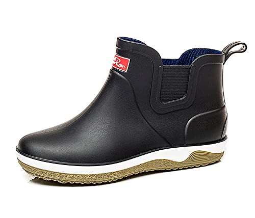 QUENLOOP Herren Stiefeletten Regenstiefel Wasserdicht Chelsea Boots Slip On Garten Arbeitsschuhe Regen Schuhe, schwarz 2, 39.5 EU von QUENLOOP