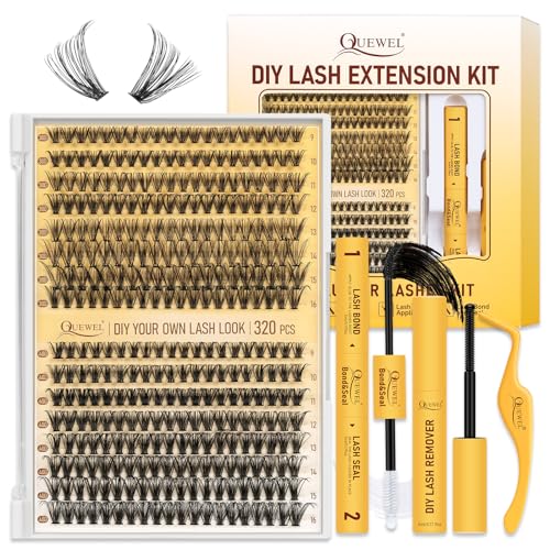 QUEWEL Wimpern Extensions Set 320STK 30D+40D, Lashes Cluster für natürlichen Look DIY zu Hause, Lash Extension mit Wimpernkleber dauerhaft, Wimpern Pinzette und Wimpern Remover (30D+40D-kit) von QUEWEL
