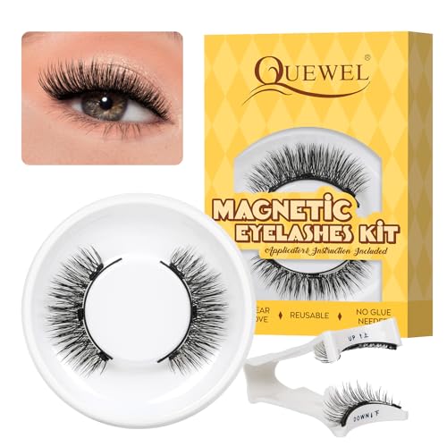 QUEWEL magnetische-Wimpern mit Applikator, 1 Paar Magnet-Wimpern wiederverwendbar, kein Eyeliner und Kleber erforderlich, Wimpern-Magnetisch lassen sich leicht anbringen und entfernen (YT01) von QUEWEL