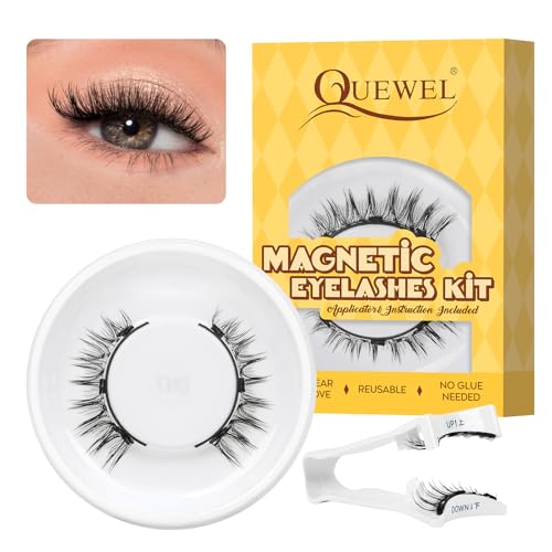 QUEWEL magnetische-Wimpern mit Applikator, 1 Paar Magnet-Wimpern wiederverwendbar, kein Eyeliner und Kleber erforderlich, Wimpern-Magnetisch lassen sich leicht anbringen und entfernen (YT02) von QUEWEL