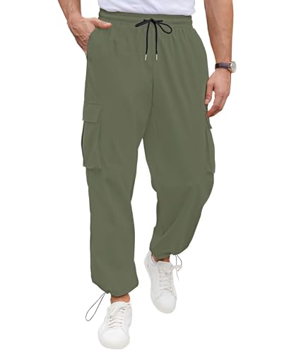 QUEZHU Cargohose Herren Jogginghosen Cargo Hosen für Männer Baggy Chino Sporthose Stretch Elastische mit Gummizug Freizeithose mit 5 Taschen Armee Grün L von QUEZHU
