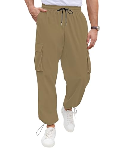 QUEZHU Cargohose Herren Jogginghosen Cargo Hosen für Männer Baggy Chino Sporthose Stretch Elastische mit Gummizug Freizeithose mit 5 Taschen Dunkel Khaki M von QUEZHU