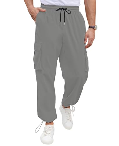 QUEZHU Cargohose Herren Jogginghosen Cargo Hosen für Männer Baggy Chino Sporthose Stretch Elastische mit Gummizug Freizeithose mit 5 Taschen Grau XL von QUEZHU