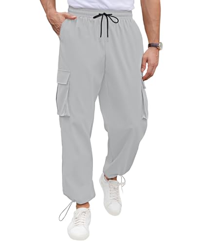 QUEZHU Cargohose Herren Jogginghosen Cargo Hosen für Männer Baggy Chino Sporthose Stretch Elastische mit Gummizug Freizeithose mit 5 Taschen Helles Grau 2XL von QUEZHU