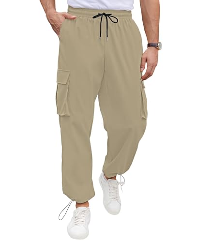 QUEZHU Cargohose Herren Jogginghosen Cargo Hosen für Männer Baggy Chino Sporthose Stretch Elastische mit Gummizug Freizeithose mit 5 Taschen Khaki S von QUEZHU